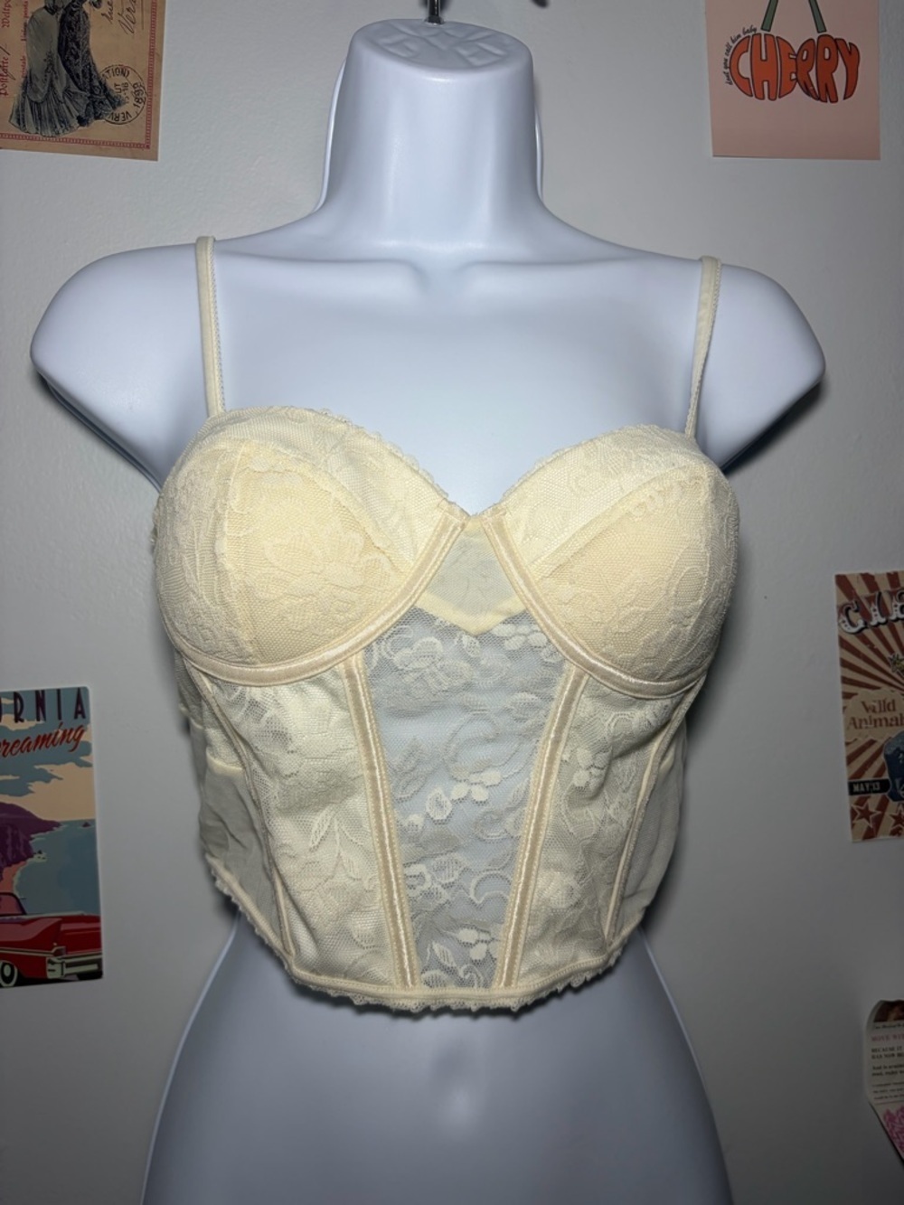 Lace Bustier Crop Top - Cream